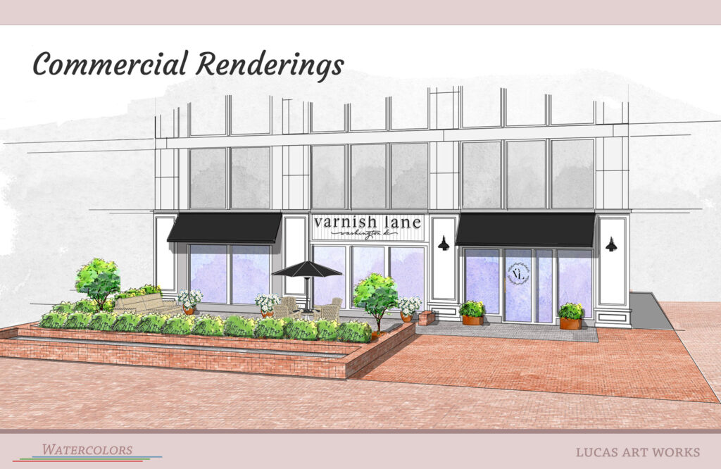 Watercolor rendering of a commercial building