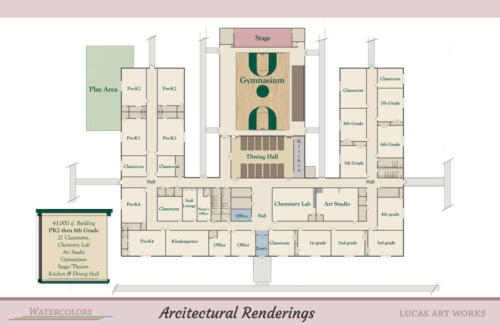 Architectural Watercolor Renderings Commercial Development - New School