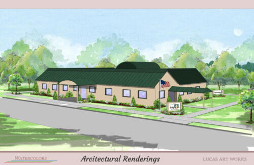 Architectural Watercolor Renderings Commercial Development - New School Building Development
