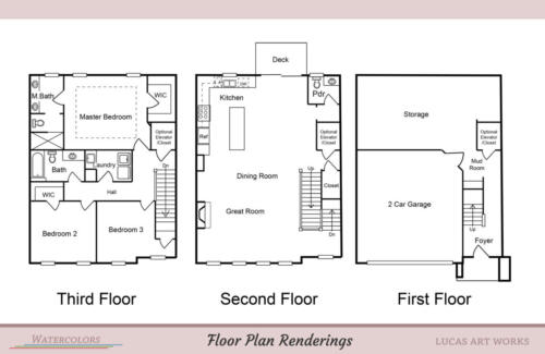 Architectural Renderings Floor Plan - Black and white 3 unit townhouse