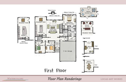Architectural Renderings Floor Plan - House- Hand drawn with Furniture