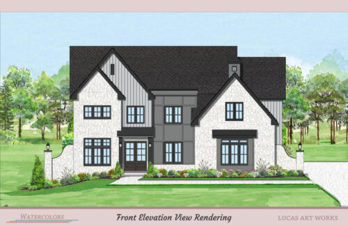Architectural Watercolor Renderings New Home - Contemporary Stone House