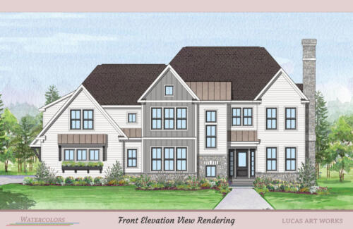 Architectural Watercolor Renderings New Home - Traditional Stone and siding house