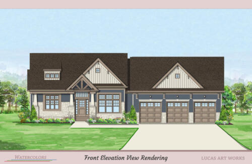 Architectural Watercolor Renderings New Home - Modern Ranch stone house