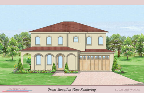 Architectural Watercolor Renderings New Home - Spanish stucco house