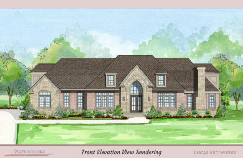Architectural Watercolor Renderings New Home - Traditional Stone and Brick House