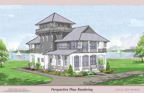 Architectural Watercolor Renderings New Homes - Coastal House