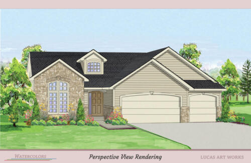 Architectural Watercolor Renderings New Homes - Siding and Stone Design House