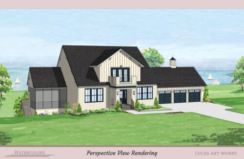 Architectural Watercolor Renderings New Homes - Lake Front House