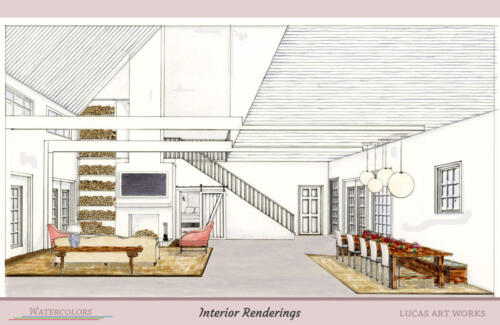 Architectural Watercolor Renderings - Interior Rendering Living Area