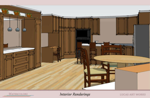 Architectural Watercolor Renderings - Interior Rendering Kitchen