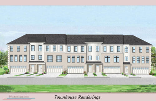 Architectural Watercolor Renderings New townhouse - 3 story front entry garage rendering