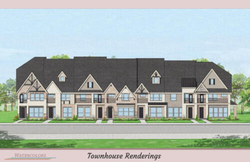 Architectural Watercolor Renderings New townhouse - Seven Unit Brick Townhome Unit Rendering