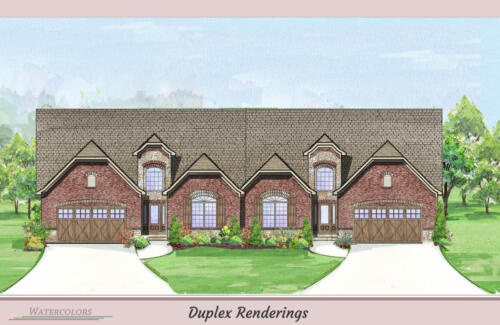 Architectural Watercolor Renderings New townhouse - Red Brick tan stone duplex rendering